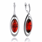 Серебряные серьги подвески с янтарём