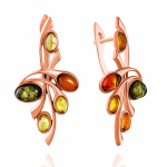 Vergoldete Silberohrringe "Tricolor". Bernstein