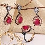 Silber 925 Set mit Rubin und Zirkonia