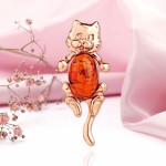 Серебряная брошь "Кошечка". Янтарь и позолота