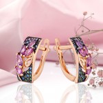 Ohrringe aus Rotgold 585 Amethyst Rhodolith Zirkonia