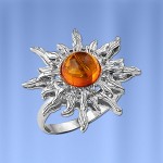Серебряное кольцо Солнышко с янтарём