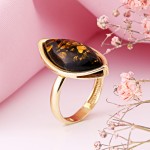 Vergoldeter Silberring mit Bernstein